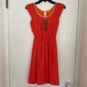 Francesca’s Love Notes coral and gold dress